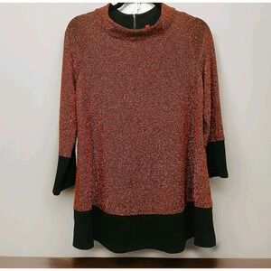 IC by Connie Women Half Sleeve Copper Metallic Pullover Lagenlook Tunic Small